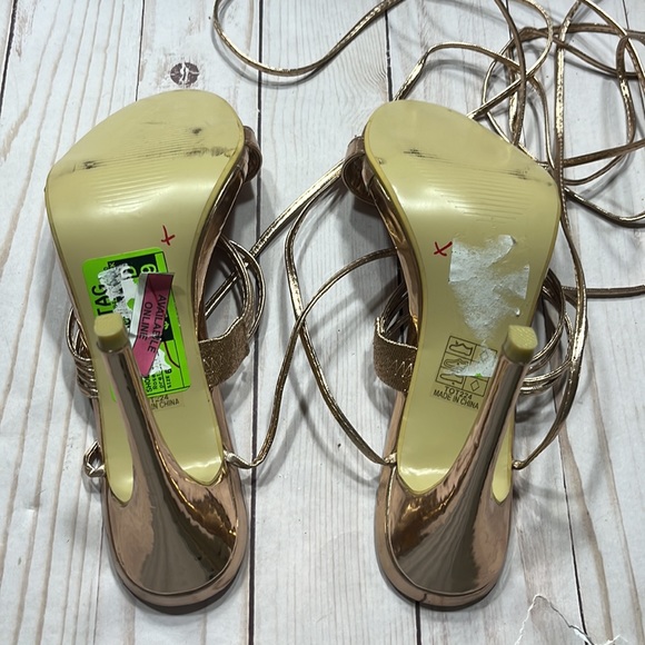 PrettyLittleThing Barely There Rose Gold Strappy Lace Up Stiletto 5” Heels - Picture 5 of 16